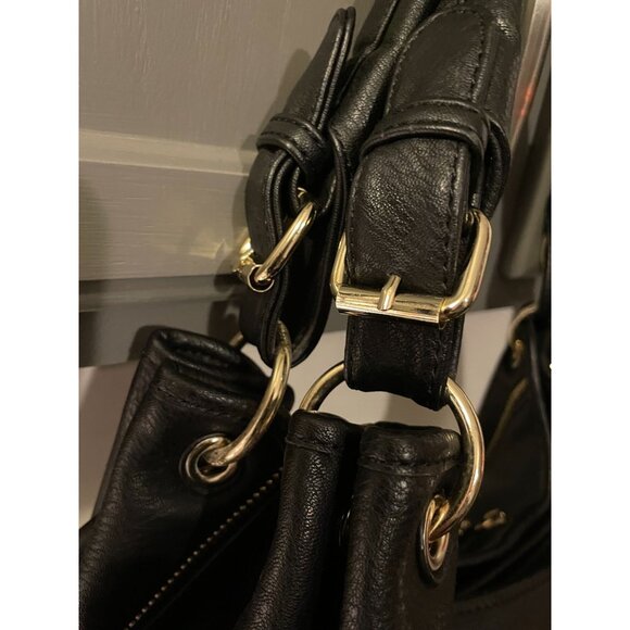 Just Fab Black Purse with Decorative Zippers, Brooklyn Bridge Purse 16" x 10"  L - Picture 9 of 11